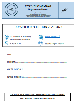 Dossier inscription